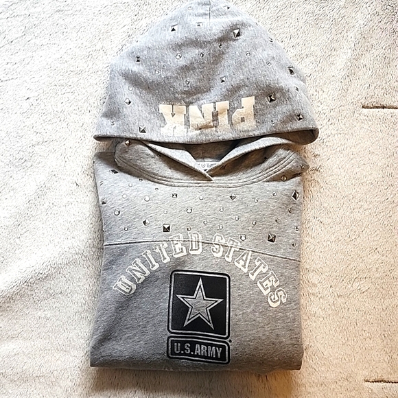 Pink Victoria's Secret Army Strong Hoodie with Bling. Size: M - Picture 3 of 9